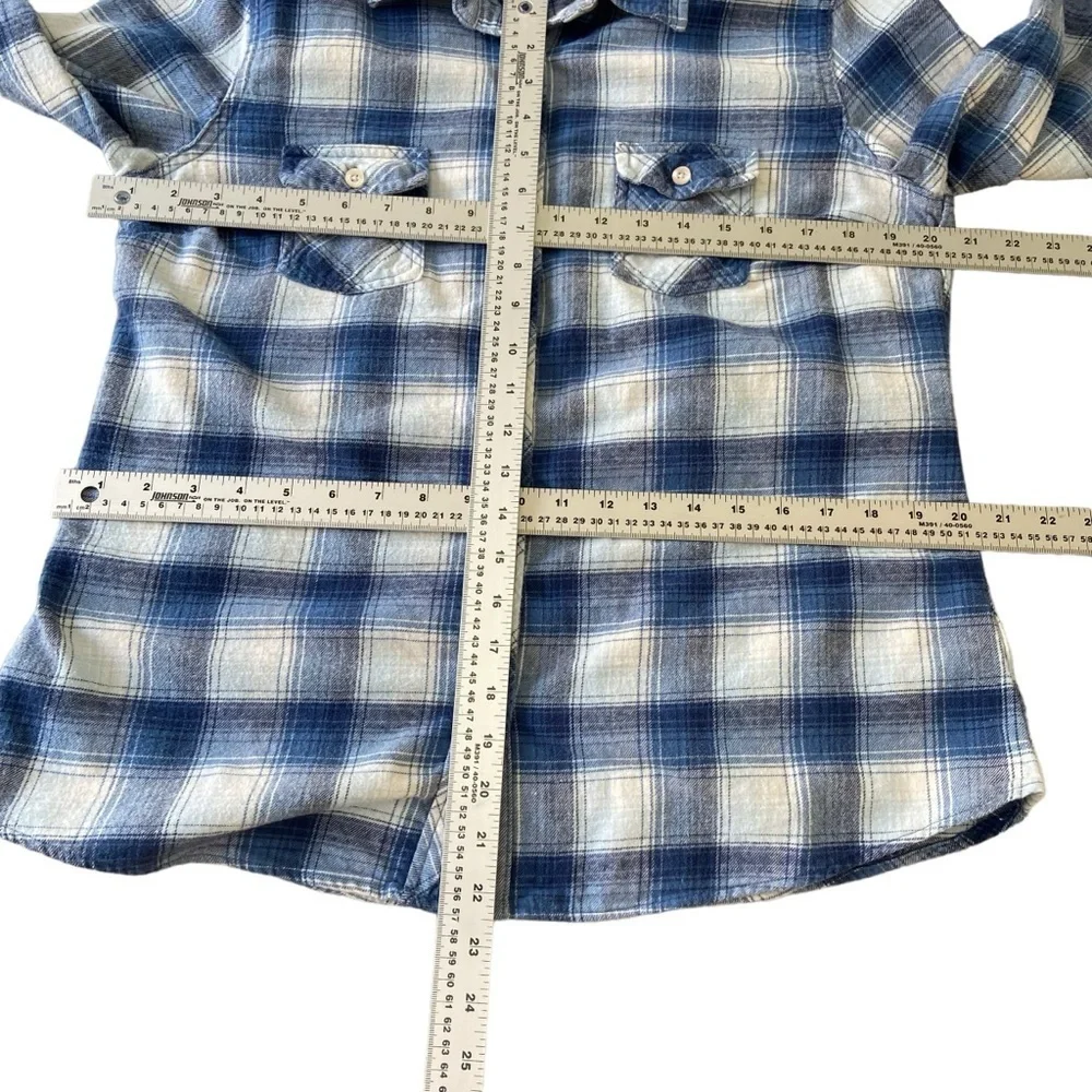 Weather proof Vintage flanel button down shirt white blue plaid pattern Large - Picture 8 of 12
